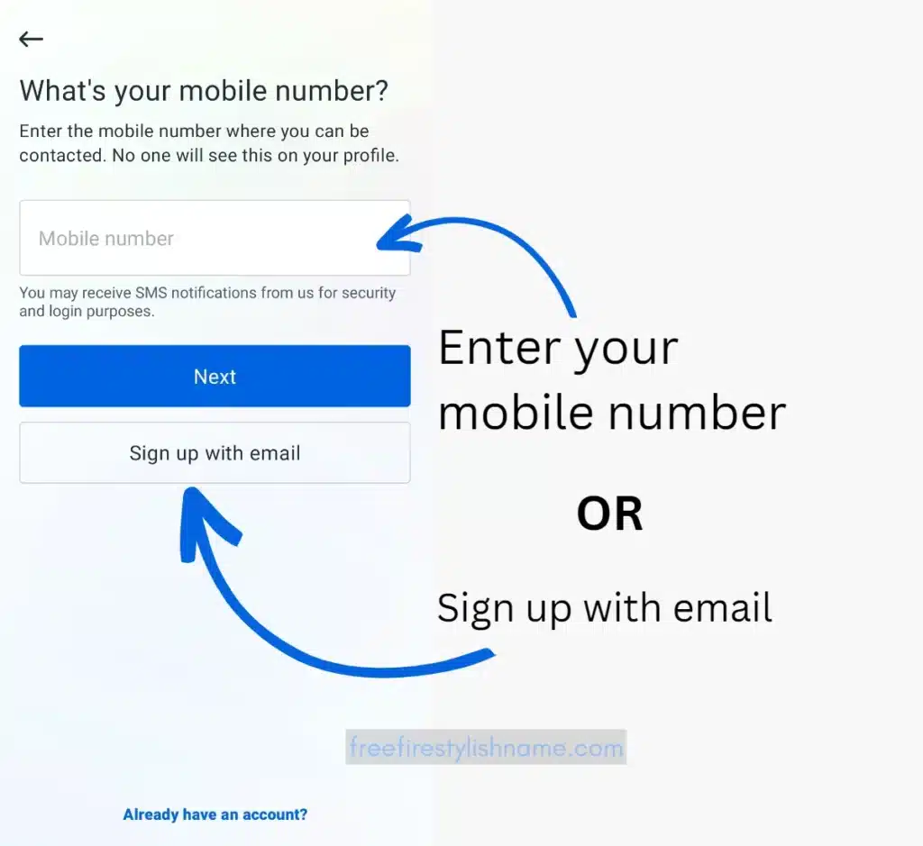 Sign up with Email or Phone Number to create Instagram account